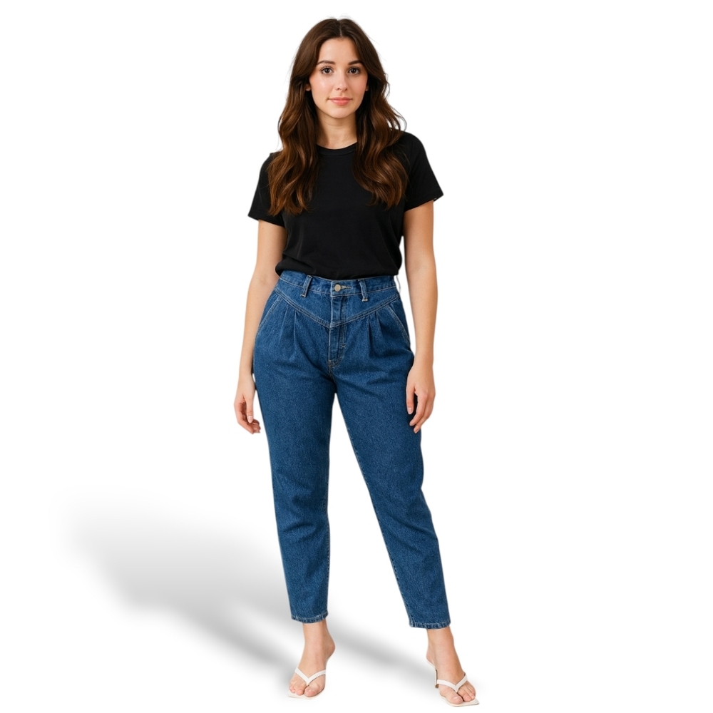 Vintage 1980s High-Waist Pleated Jeans — Tapered Ankle Crop